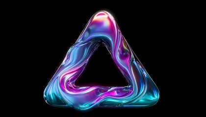 iridescent triangle shape - isolated on black background - glowing neon sign