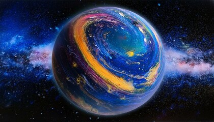 Obraz premium 암흑 공간에 떠있는 독특한 색상의 구형 행성