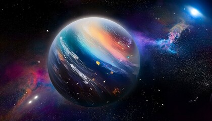 Obraz premium 암흑 공간에 떠있는 독특한 색상의 구형 행성