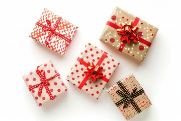 Brightly wrapped gifts in cheerful colors with bows, perfect for celebrations in a warm, cozy atmosphere during the holiday season isolated on transparent background