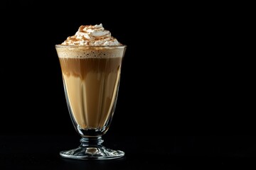 Korean sweet drink served in a glass against a dark backdrop made with instant coffee cream and sugar