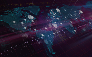 Fingerprint biometric identification symbol on world map