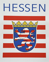Landeswappen von Hessen mit Löwe und Krone und rot-weißen Streifen