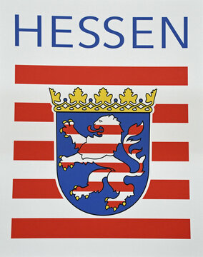 Landeswappen von Hessen mit L&ouml;we und Krone und rot-wei&szlig;en Streifen