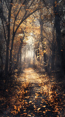 Fototapeta premium A Magical Autumn: The Enchanting Dance of Fall in a Serene Forest