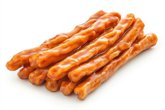 Spicy Korean rice cakes on a white background