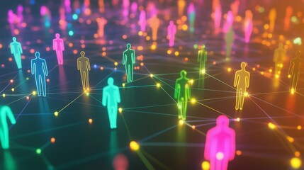 Fototapeta premium Colorful network of interconnected figures illustrating social media connections and interactions