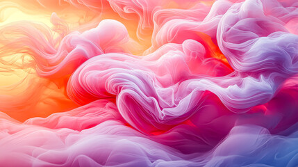 Obraz premium Pink and white smokey cloud with a pink and orange background. The smoke is very thick and it looks like it's coming from a fire. Scene is mysterious and eerie