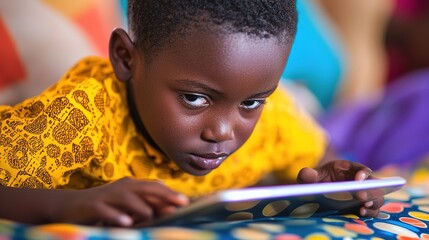 Student engaged in learning low-bandwidth region digital education indoor environment close-up view accessing content