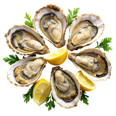 Fresh Oysters Lemon Garnish Seafood Delicacy Gourmet Food Raw Menu Ocean Plate  