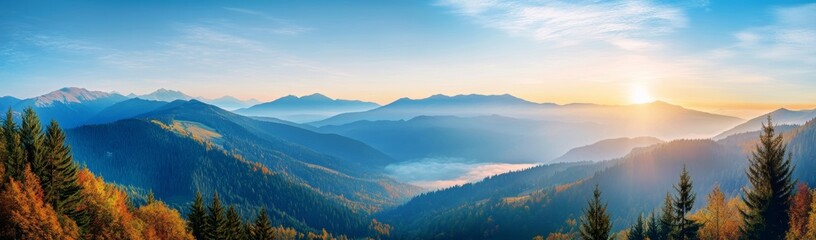 Serene Sunrise Panorama: Autumnal Mountain Majesty