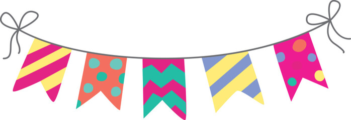 Obraz premium Festive colored flags on a string. Decoration for a holiday party