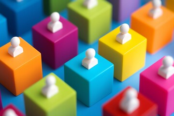 Obraz premium Vibrant blocks with people icons on wooden table human resources management concept