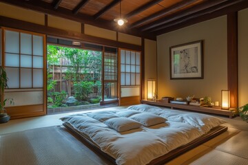 Upscale contemporary Japanese bedroom
