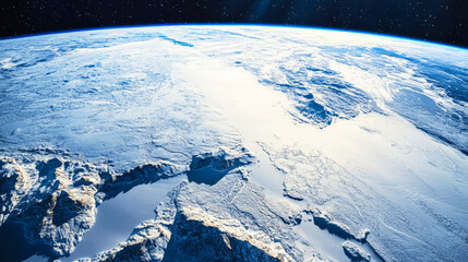 Bird's eye view of frozen Earth showcasing Ice Age landscapes and icy textures