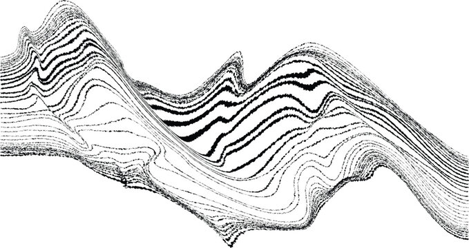 Glitch effect . Distorted speed lines .Abstract flow lines background . Op art .Fluid wavy shape .Rough edges .Striped linear pattern . Optical illusion art .Music sound wave . Vector illustration
