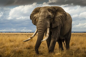Fototapeta premium A photo of an elephant with a huge tusk