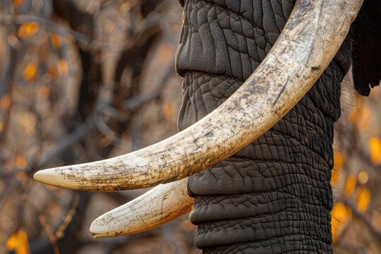 African elephant trunk and ivory tusks in South Luangwa National Park Zambia - Powered by Adobe