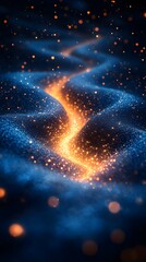 A background of swirling, digital particles forming a vortex of light.