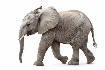 Obraz premium Baby elephant without tusks isolated on white background with path