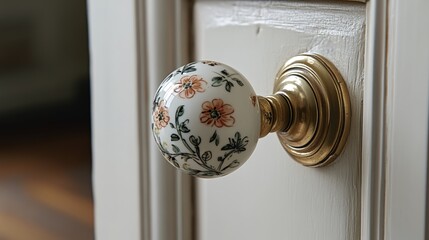Elegant hand-painted porcelain knob enhances vintage doors in classic interiors