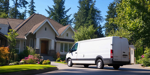 Delivery van parked in a suburban neighborhood during daytime