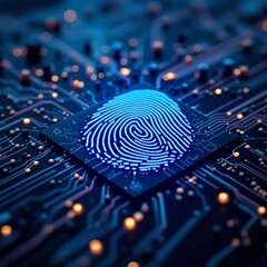 Digital fingerprint on circuit board symbolizes online security and trust