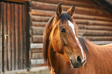 Fototapeta premium Beautiful horse outside barn Friendly animal