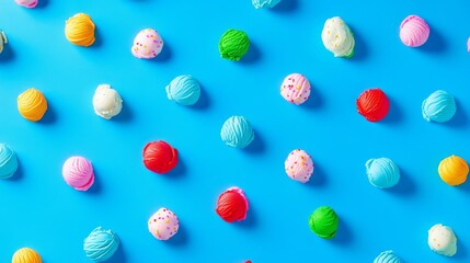 Vibrant Array of Colorful Ice Cream Scoops on a Blue Background