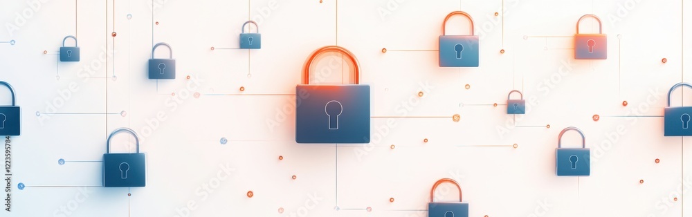Poster a background of digital security symbols and network connections, representing the concept of cyber 