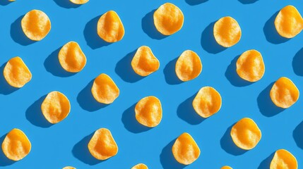 Crispy Potato Chips Pattern on a Vibrant Blue Background
