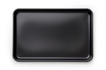 Nonstick baking sheet on white background empty oven tray for baking and roasting Black pan for cooking kitchen utensils Top view