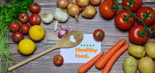 Zenith view. Background with healthy food, variety of vegetables.