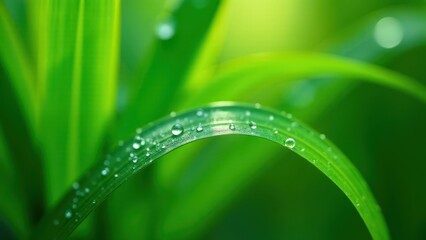 Naklejka premium Macro photography of dew drops on a green bamboo stalk 