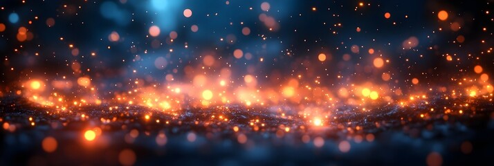 Fototapeta premium A background of vibrant fireflies glowing against a dark twilight.