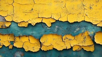 Obraz premium A background of vibrant yellow paint cracks revealing hints of dark blue beneath.