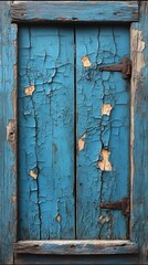 A background of vibrant blue paint with intricate cracks revealing the wood beneath.