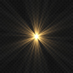 Vector light on isolated transparent background. Sun, rays of light png. Magic glow, golden light png.