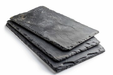 Slate plate on white background for food set of black stone rectangular boards