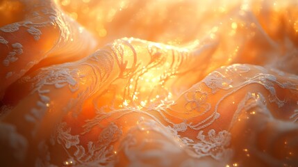A background of warm sunlight highlighting intricate lace patterns.
