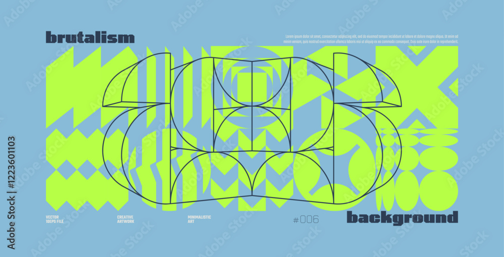 Poster brutalism abstract vector light blue background with postmodern geometric graphic shapes in y2k aest