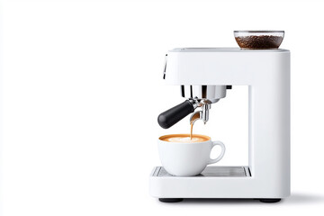 Close-up of a Modern Dual-Spout Espresso Machine Pouring Coffee Into a Cup