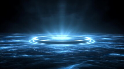 Radiant, softly glowing circles scattered on a dark blue background.
