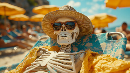 Chillin' Skeleton: Relaxing in Style at the Beach