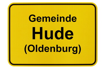 Illustration eines Ortsschildes der Gemeinde Hude in Niedersachsen