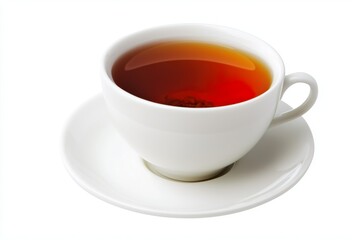 Hot tea served in a clean white cup on a simple saucer