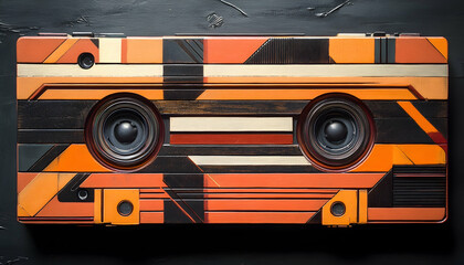 Fototapeta premium 75 Cassette Tapes: A retro themed contemporary art piece featuring music tape cassette with a straight design