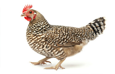 Fototapeta premium Striking Hen with Unique Feather Patterns Against White Background