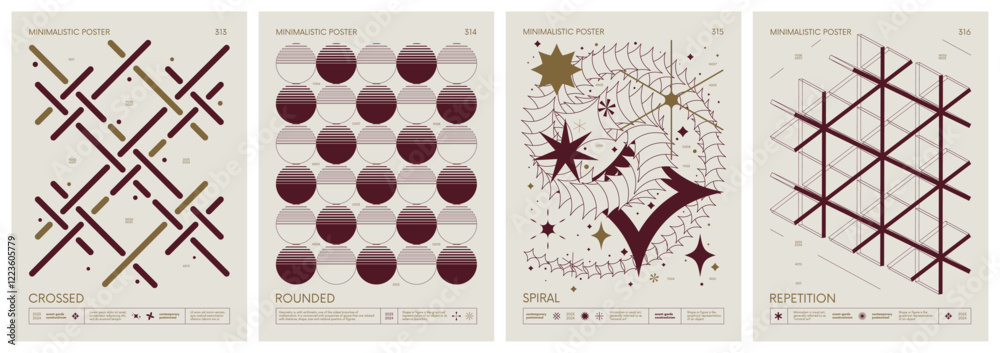 Poster brutalist style vector minimalistic posters with silhouette basic figures, retro futuristic graphic 