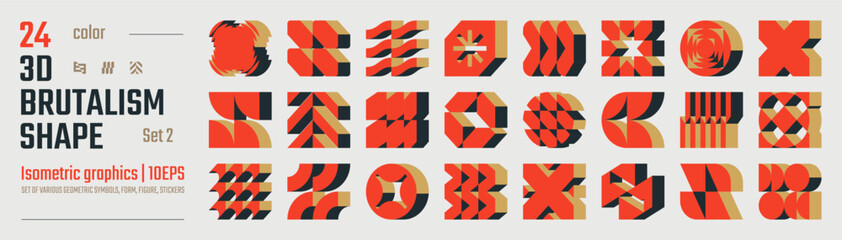 Obraz premium 3d Color postmodern abstract geometric graphic elements, Brutalist vector shapes, Refraction and distortion glass effect various form, isometric trendy design symbols in Y2K aesthetics set 2